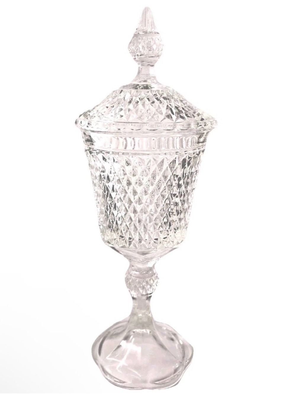 Vintage Indiana Glass Tiara Clear Diamond Point Apothecary Jar